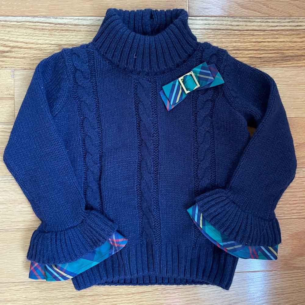 Janie and Jack navy girls sweater with plaid